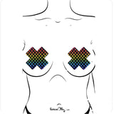 Cross Shape Nipple Covers With Colorful Hearts