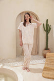Classic half-sleeve pajamas with rose print buttons