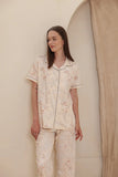 Classic half-sleeve pajamas with rose print buttons