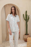 Classic half-sleeve pajamas with rose print buttons