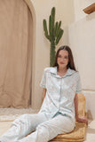 Classic half-sleeve pajamas with rose print buttons