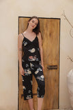 Floral printed pentacore suspender pajamas