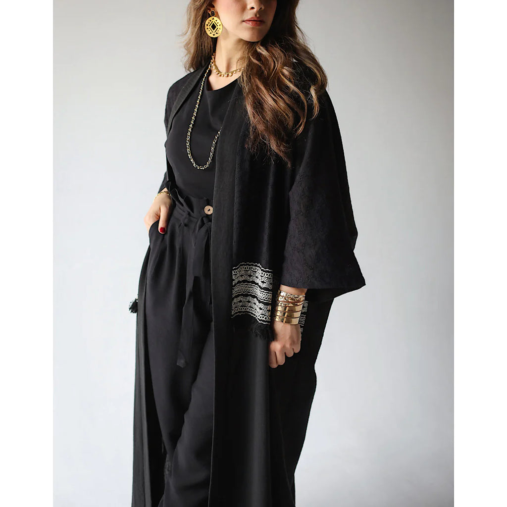 Embroidered linen blend kaftan