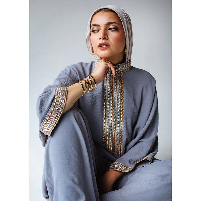 Grey dropped crotch embroidered jumpsuit