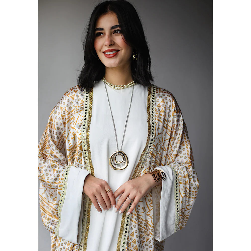 Mirror embroidered satin kaftan