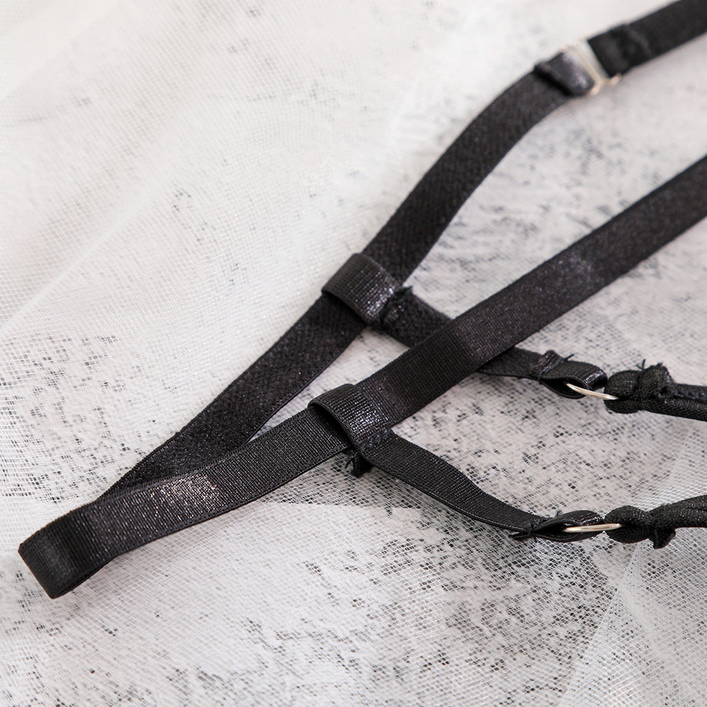 Black Bondage Garter Belt Bra Set