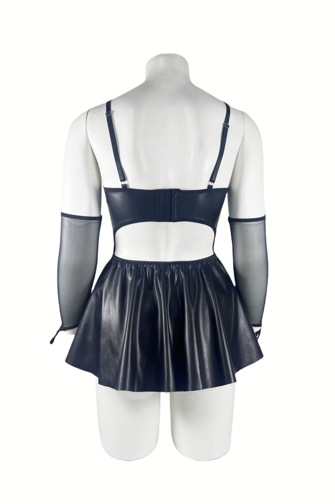 Sexy Black Faux Leather Nightdress with Bra