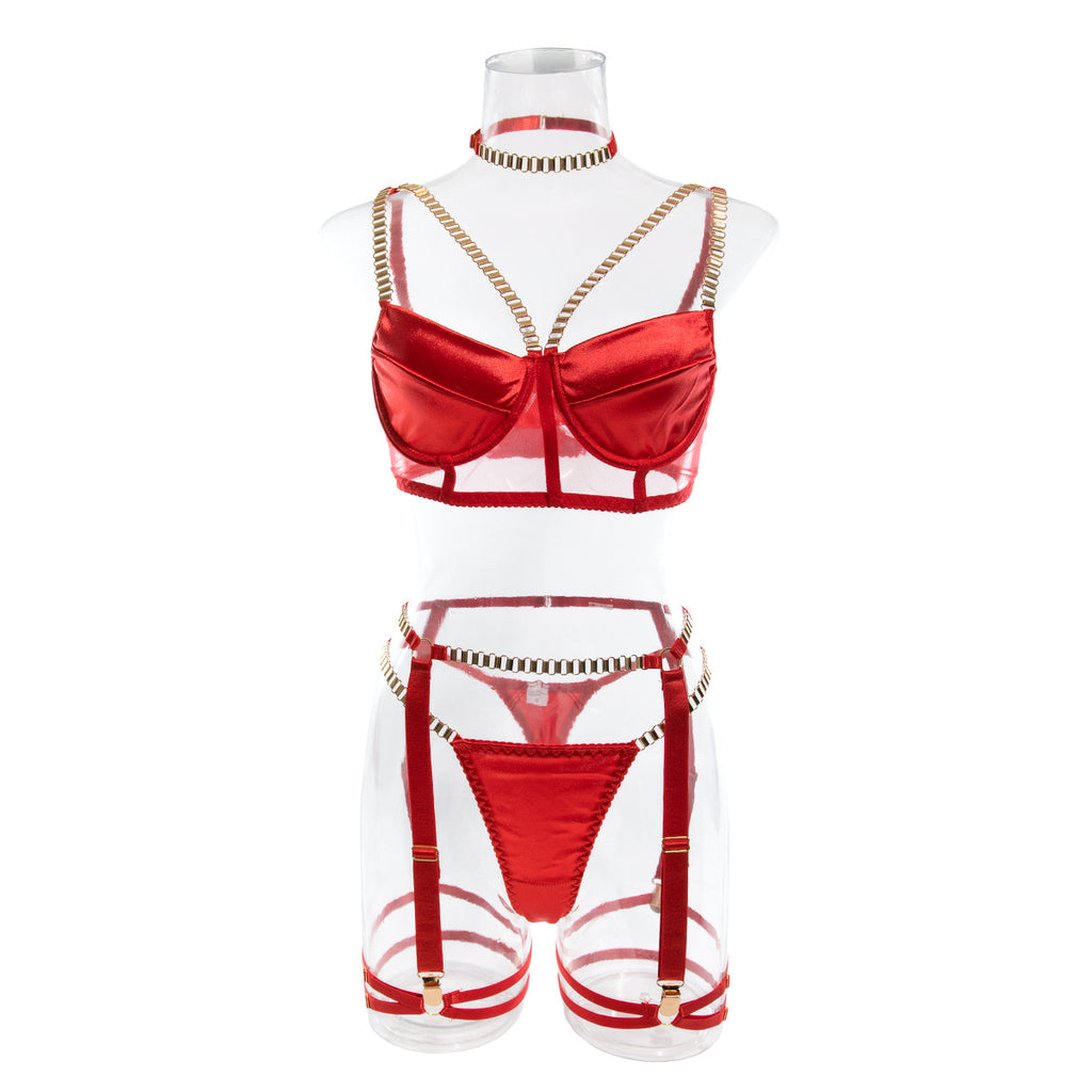 Sexy Velvet Hollow Cut Halter Bra Set