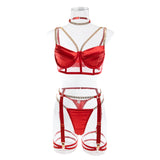 Sexy Velvet Hollow Cut Halter Bra Set