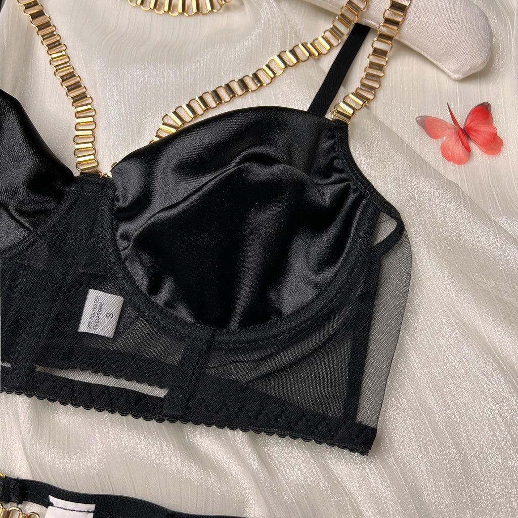 Sexy Velvet Hollow Cut Halter Bra Set