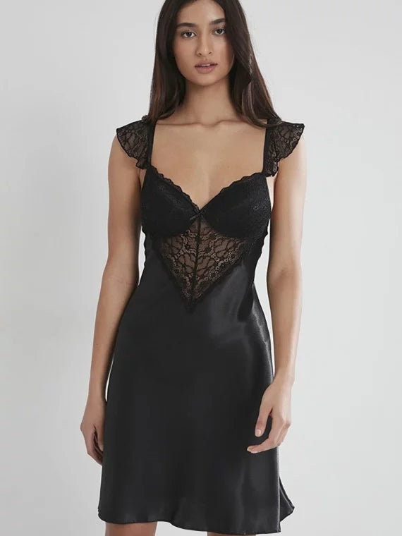 Pierre Cardin Women’s Satin Lace Nightgown With Wide Straps