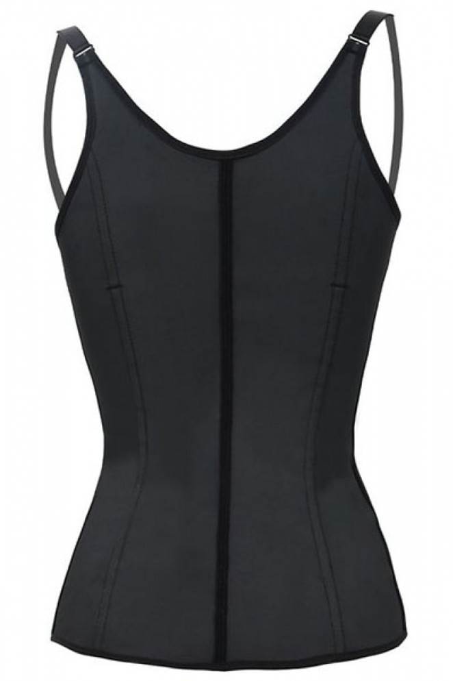 Black 4 Steel Boned Latex Waist Trainer Vest