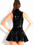 Sleeveless Solid Color Faux Leather Club Dress