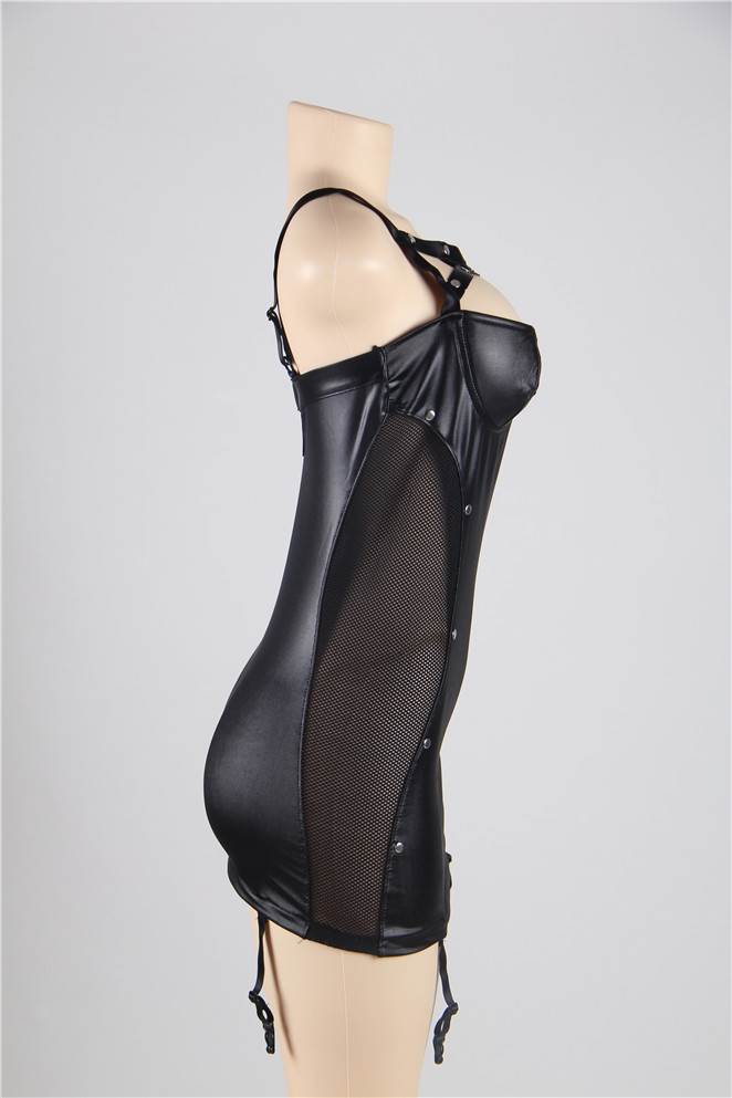 Plus Size Look Black Sexy Leather Dress