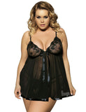 Plus Size Sexy Sheer Lace Open Back Babydoll Dress