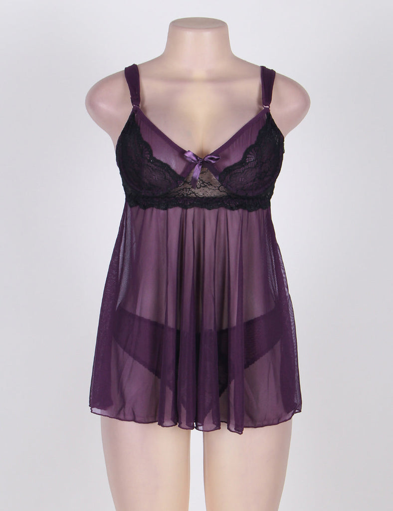 New Appealing Flower Pattern Lace Transparent Violet Mini Dress
