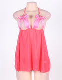 Plus Size Egypt Pink Open Cup Satin Bows Babydoll