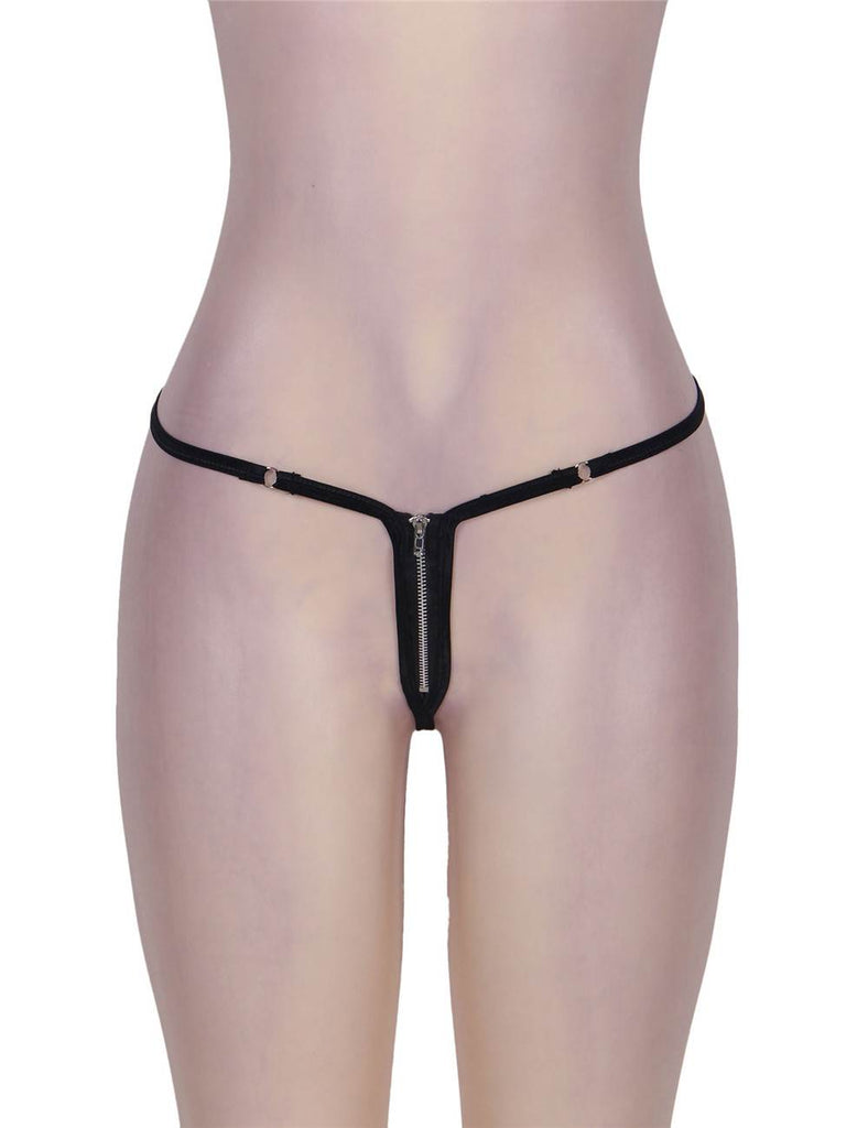 New Zip Front Sexy Black Thong Knickers