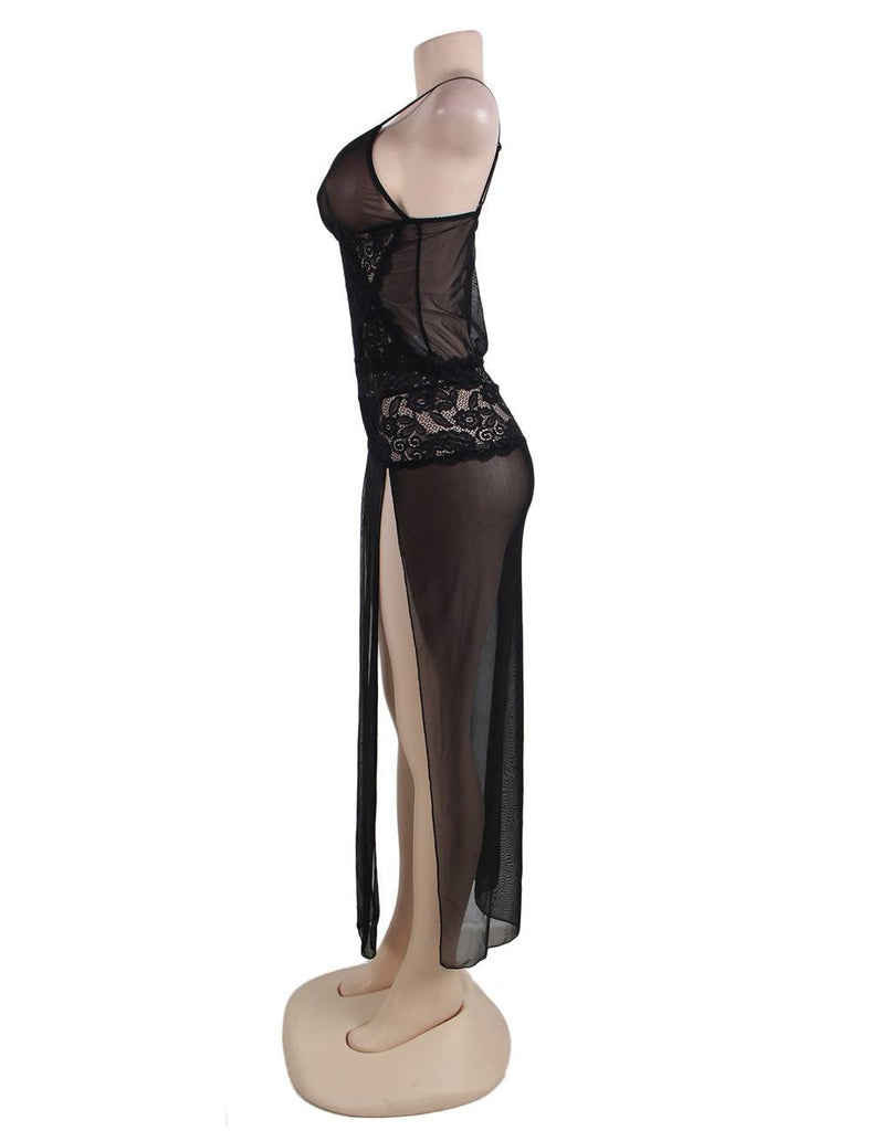 Black Mesh And Lace Elegant Lingerie Egypt Gown With Farawlaya
