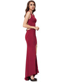 Croch Straps Back Slit Party Gown