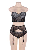 New Seductive Black 3 Piece Delicate Lace Bra Garter Set