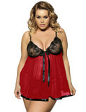 Plus Size Sexy Sheer Lace Open Back Babydoll Dress