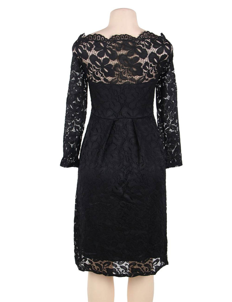 Long Sleeve Fashion Red Lace Midi Dress Egypt