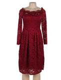Long Sleeve Fashion Red Lace Midi Dress Egypt