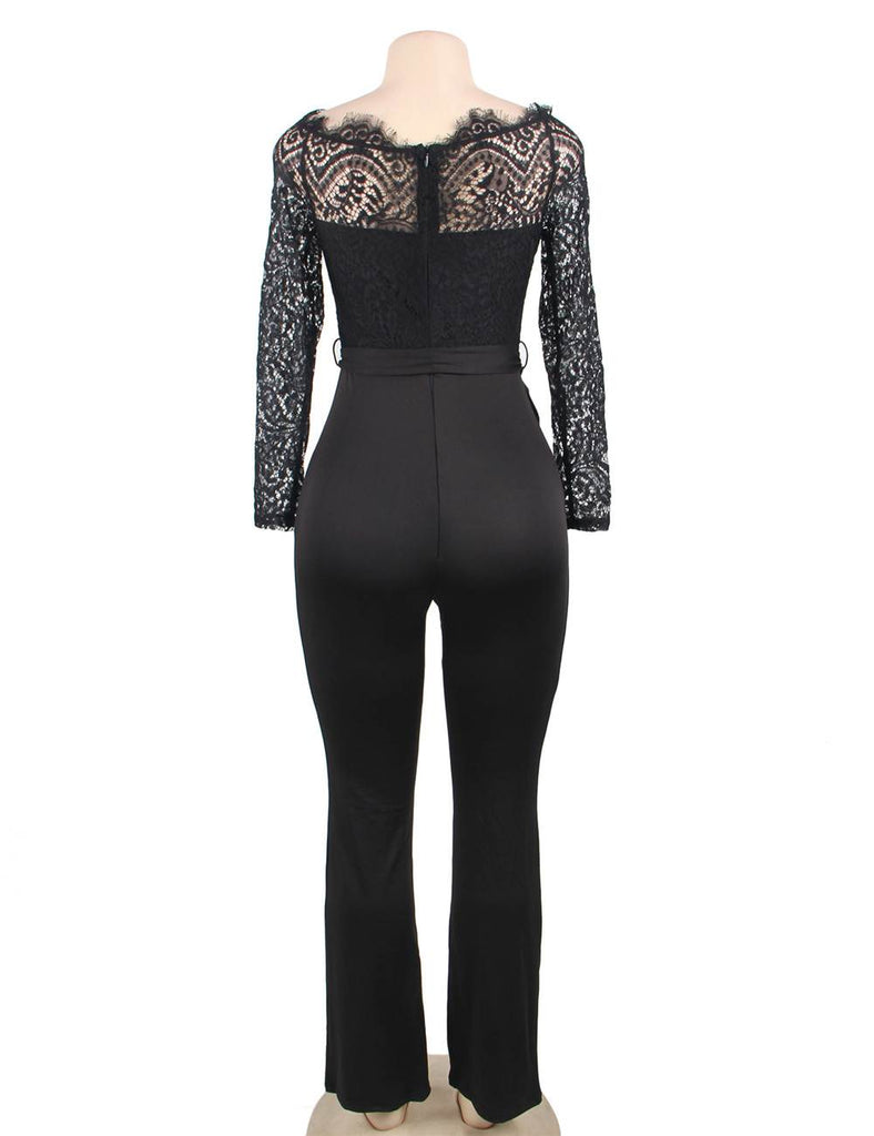Falling Shoulder Lace Stitching Fashion Jumpsuit Egypt