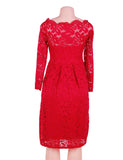 Long Sleeve Fashion Red Lace Midi Dress Egypt