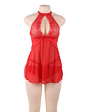 Plus Size Elegant Red Lace backless Sexy Babydoll