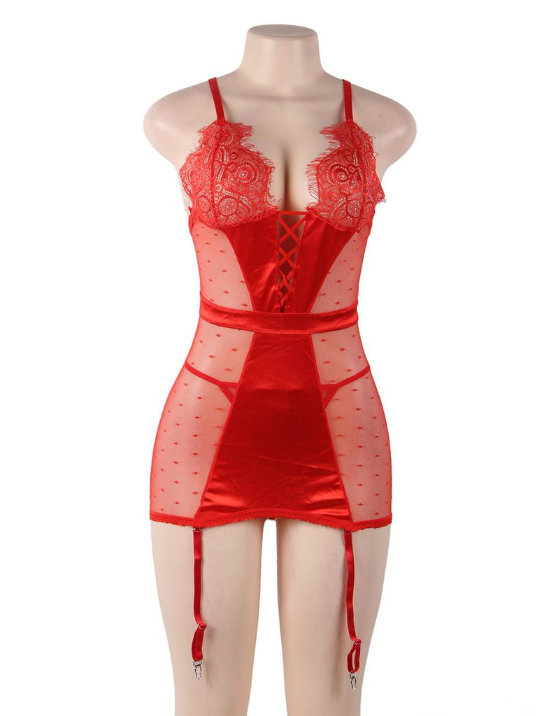 Sexy Slim See-through Mesh Plus Size Garter Lingerie Egypt With G String