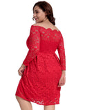 Long Sleeve Fashion Red Lace Midi Dress Egypt