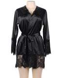 Elegant Nightdress Silk Eyelash Lace Long Sleeves Sleepwear Egypt With G String