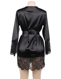 Elegant Nightdress Silk Eyelash Lace Long Sleeves Sleepwear Egypt With G String