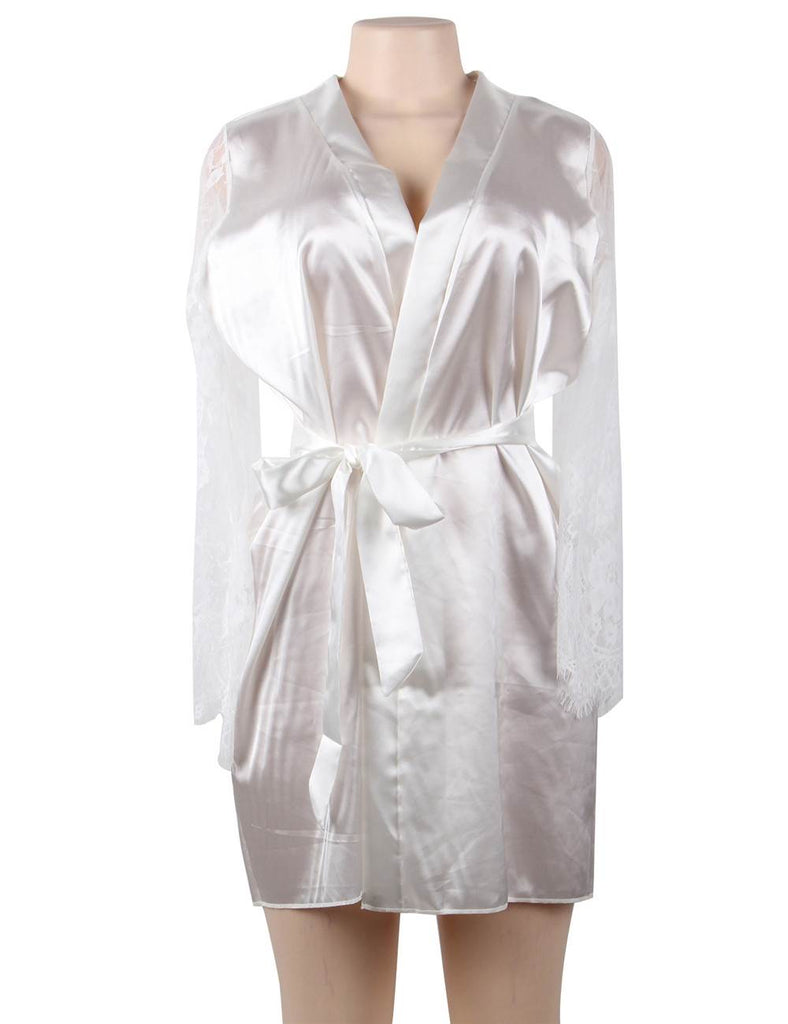 Eyelash Lace Nightdress Silk Long Sleeves Sleepwear Egypt with G String