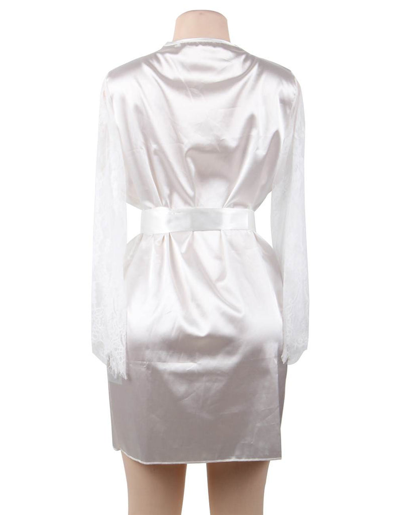 Eyelash Lace Nightdress Silk Long Sleeves Sleepwear Egypt with G String