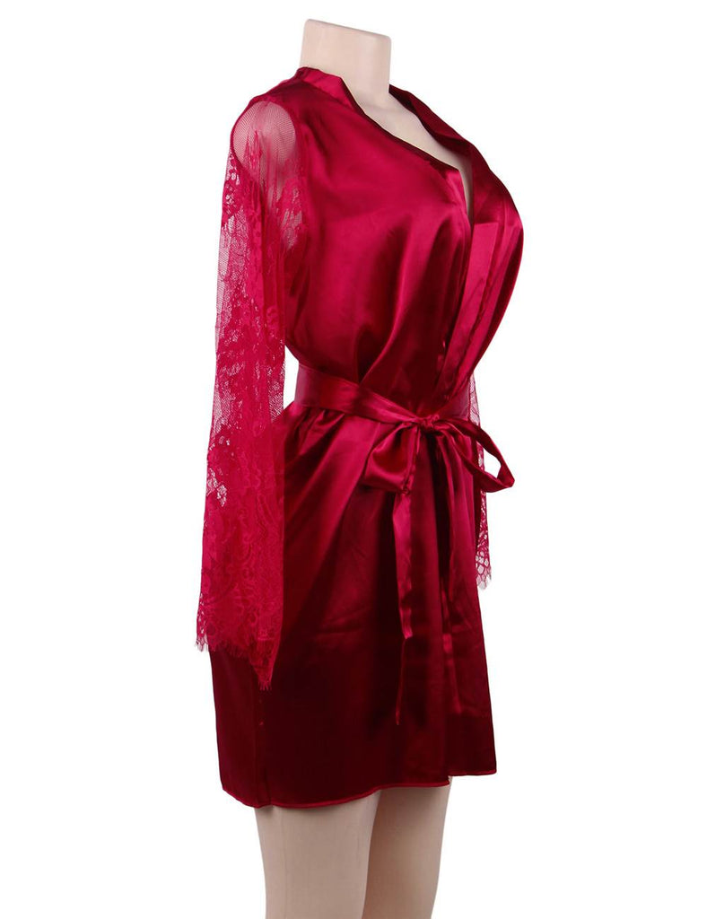 Eyelash Lace Nightdress Silk Long Sleeves Sleepwear Egypt with G String