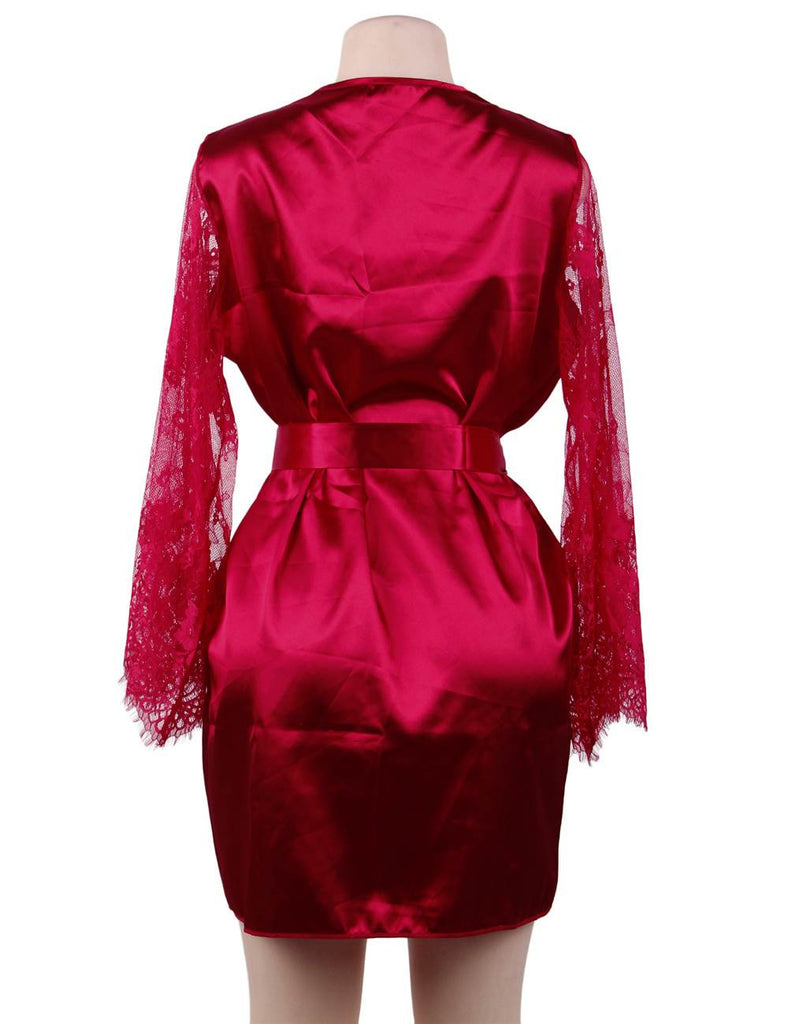 Eyelash Lace Nightdress Silk Long Sleeves Sleepwear Egypt with G String