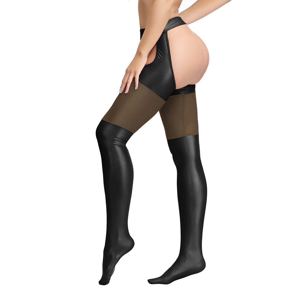 New Black & Red Sexy Faux Leather Stockings