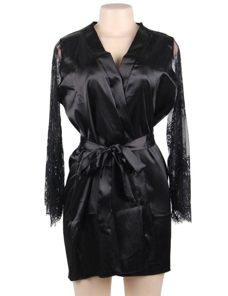Eyelash Lace Nightdress Silk Long Sleeves Sleepwear Egypt with G String