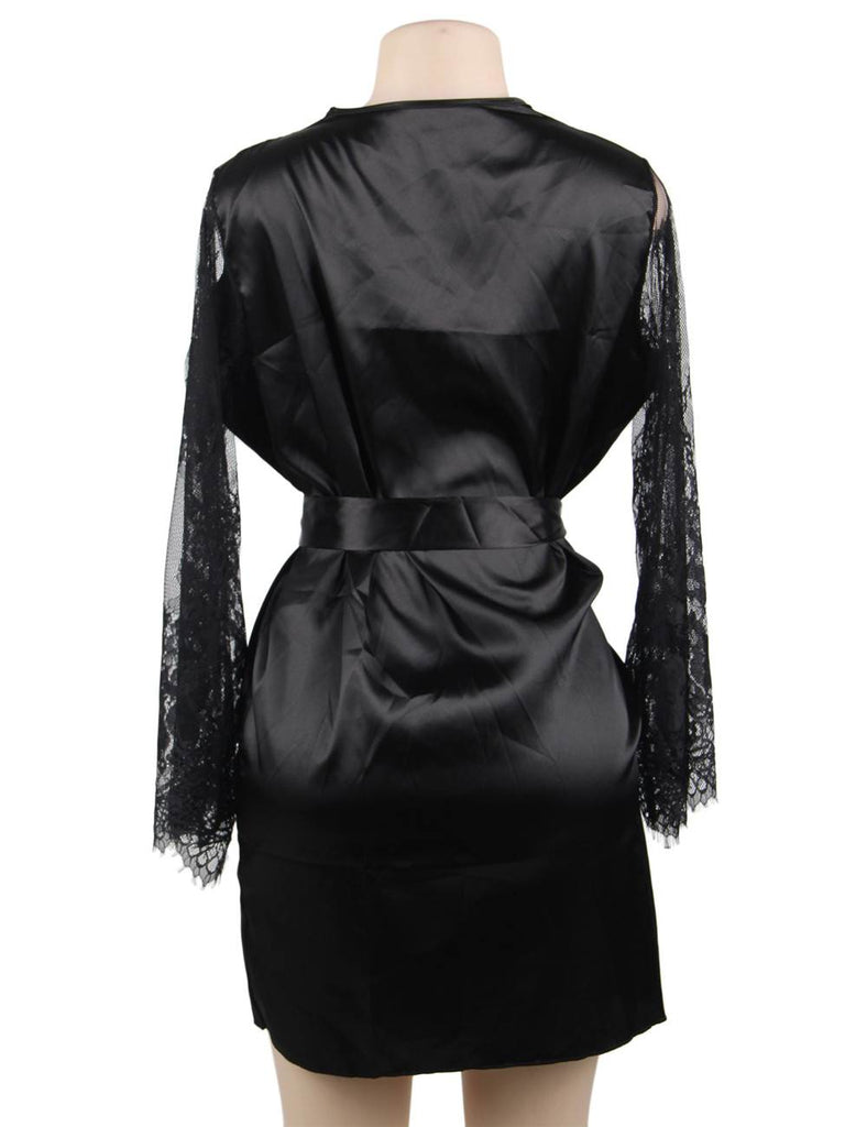 Eyelash Lace Nightdress Silk Long Sleeves Sleepwear Egypt with G String