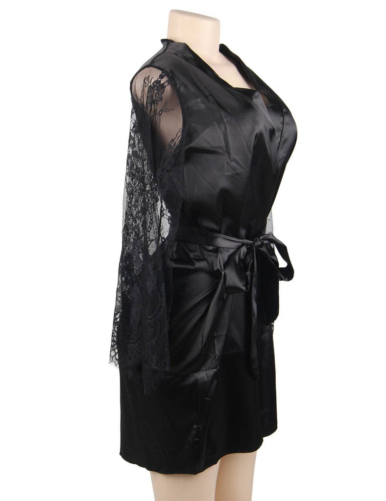 Eyelash Lace Nightdress Silk Long Sleeves Sleepwear Egypt with G String