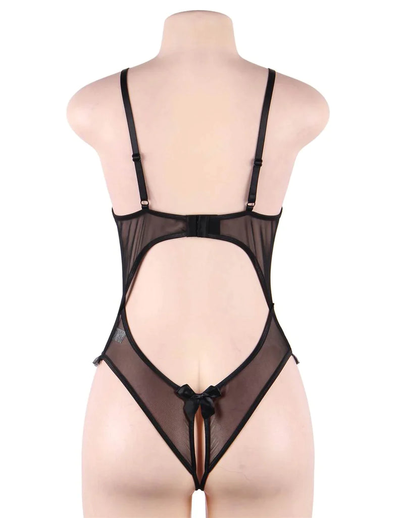 New Black & Red Open Cup Crotchless One-piece Teddy