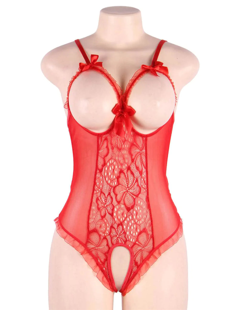 New Black & Red Open Cup Crotchless One-piece Teddy