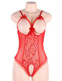 New Black & Red Open Cup Crotchless One-piece Teddy