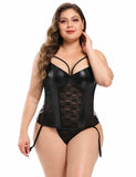 New Black Lace Leather Stitching Sexy Corset