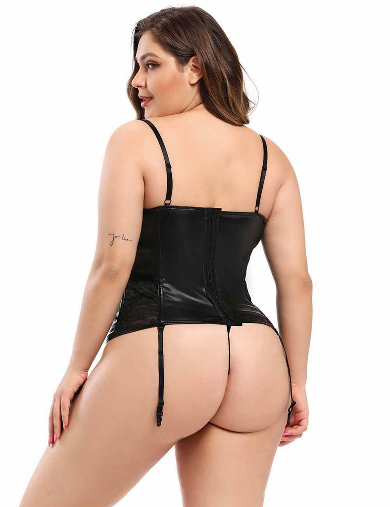 New Black Lace Leather Stitching Sexy Corset