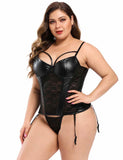 New Black Lace Leather Stitching Sexy Corset