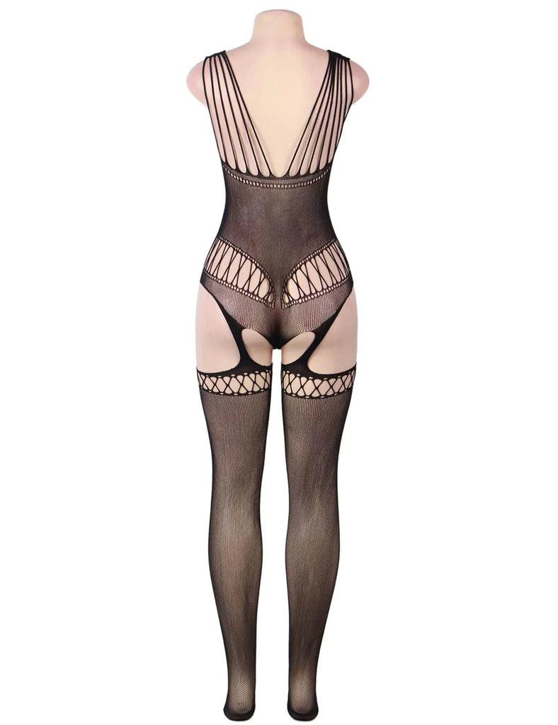 Strappy Shoulders Motif Mesh Black Bodystockings Egypt